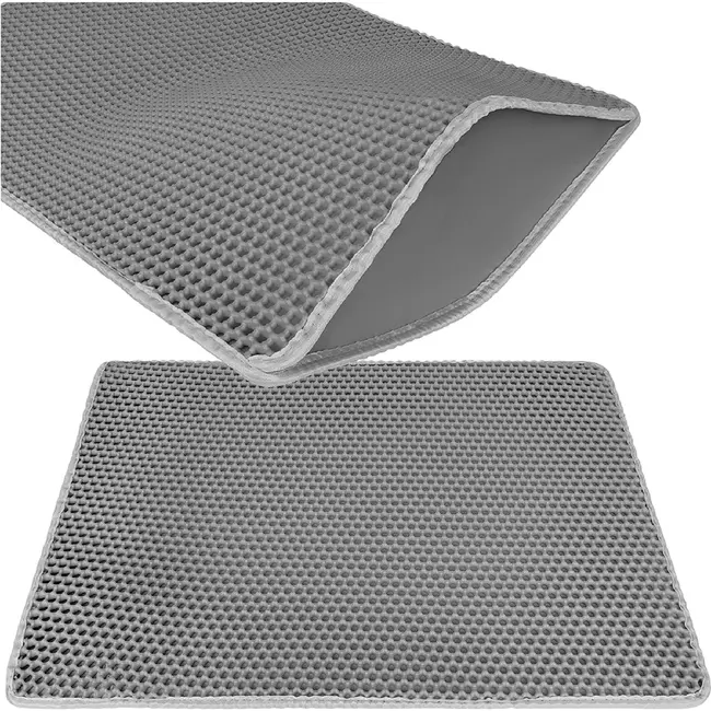 Purlov Grijze kattenbakmat 75 x 55 cm met antislip bodem en open opvangpocket