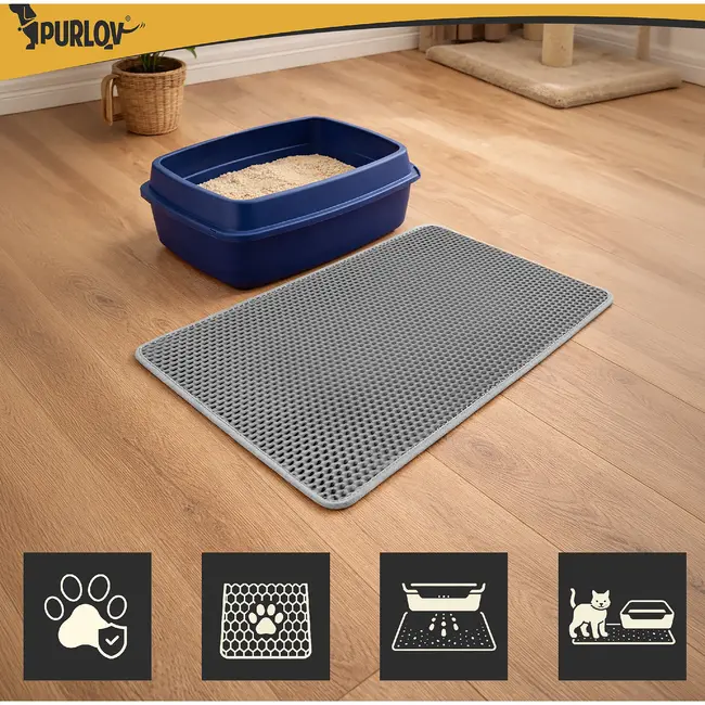 Purlov Grijze kattenbakmat 75 x 55 cm met antislip bodem en open opvangpocket