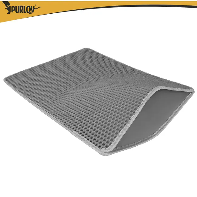 Purlov Grijze kattenbakmat 75 x 55 cm met antislip bodem en open opvangpocket