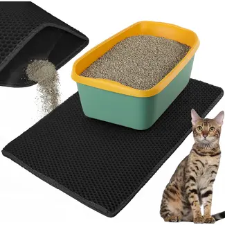 Purlov Kattenbakmat 75 x 55 cm zwart met honingraatstructuur antislip en openklapbare pocket