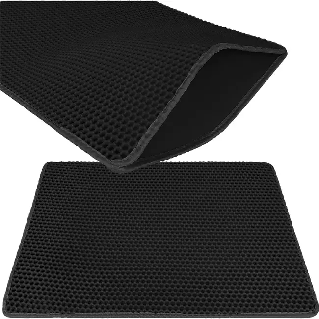 Purlov Kattenbakmat 75 x 55 cm zwart met honingraatstructuur antislip en openklapbare pocket