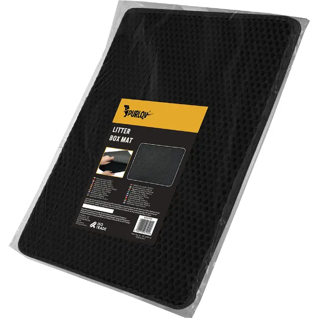 Purlov Kattenbakmat 75 x 55 cm zwart met honingraatstructuur antislip en openklapbare pocket