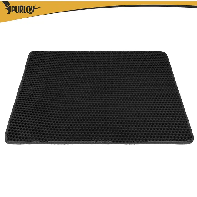 Purlov Kattenbakmat 75 x 55 cm zwart met honingraatstructuur antislip en openklapbare pocket