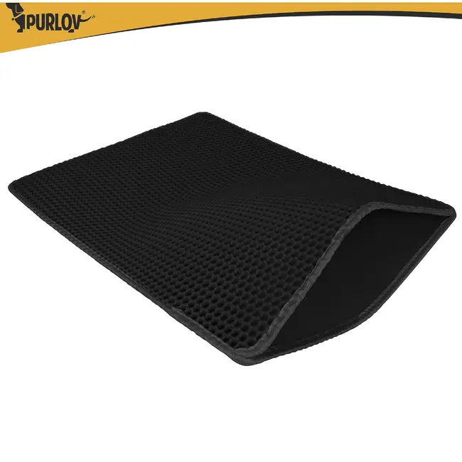 Purlov Kattenbakmat 75 x 55 cm zwart met honingraatstructuur antislip en openklapbare pocket