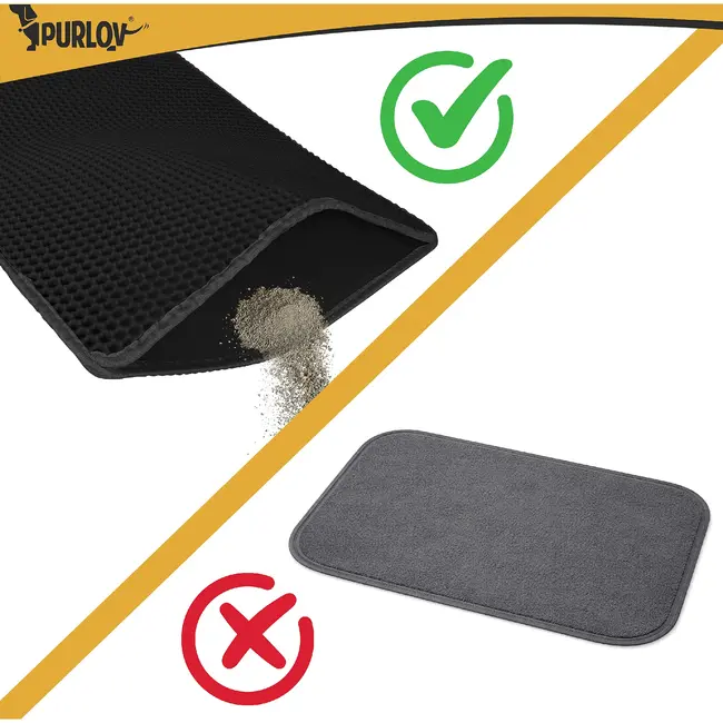Purlov Kattenbakmat 75 x 55 cm zwart met honingraatstructuur antislip en openklapbare pocket