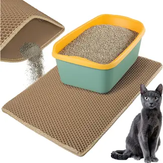 Purlov Kattenbakmat 75 x 55 cm beige van EVA schuim met antislip bodem en opvanglaag voor kattenbak