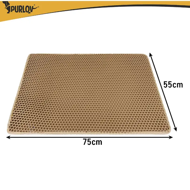 Purlov Kattenbakmat 75 x 55 cm beige van EVA schuim met antislip bodem en opvanglaag voor kattenbak