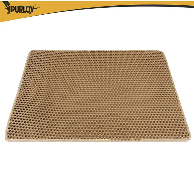 Purlov Kattenbakmat 75 x 55 cm beige van EVA schuim met antislip bodem en opvanglaag voor kattenbak
