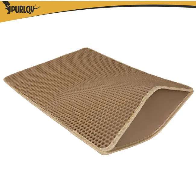 Purlov Kattenbakmat 75 x 55 cm beige van EVA schuim met antislip bodem en opvanglaag voor kattenbak