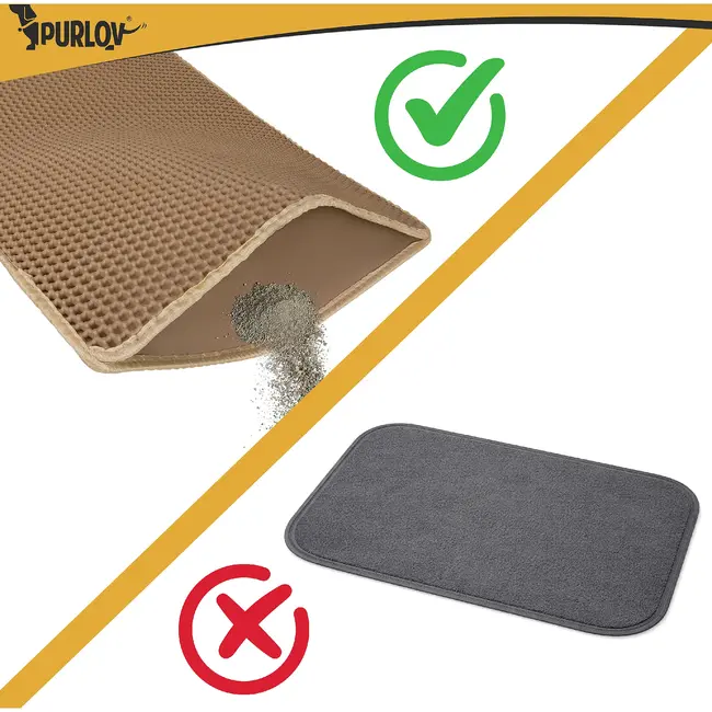 Purlov Kattenbakmat 75 x 55 cm beige van EVA schuim met antislip bodem en opvanglaag voor kattenbak