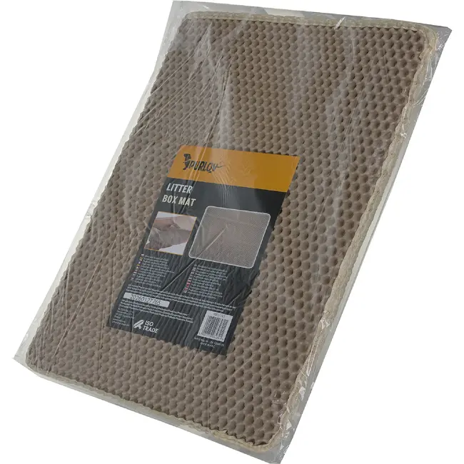 Purlov Kattenbakmat 60 x 45 cm beige met honingraatstructuur, opvangvak en stevige antislip bodem