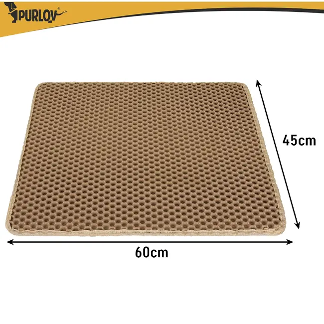Purlov Kattenbakmat 60 x 45 cm beige met honingraatstructuur, opvangvak en stevige antislip bodem