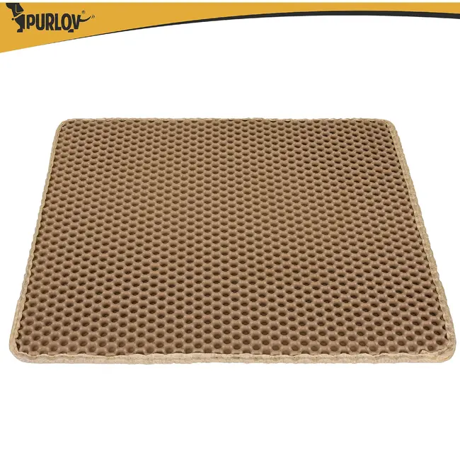 Purlov Kattenbakmat 60 x 45 cm beige met honingraatstructuur, opvangvak en stevige antislip bodem