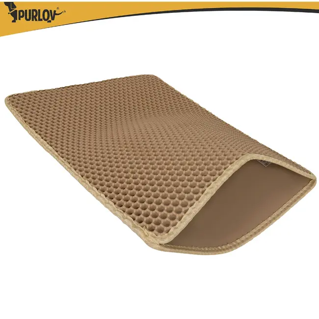 Purlov Kattenbakmat 60 x 45 cm beige met honingraatstructuur, opvangvak en stevige antislip bodem
