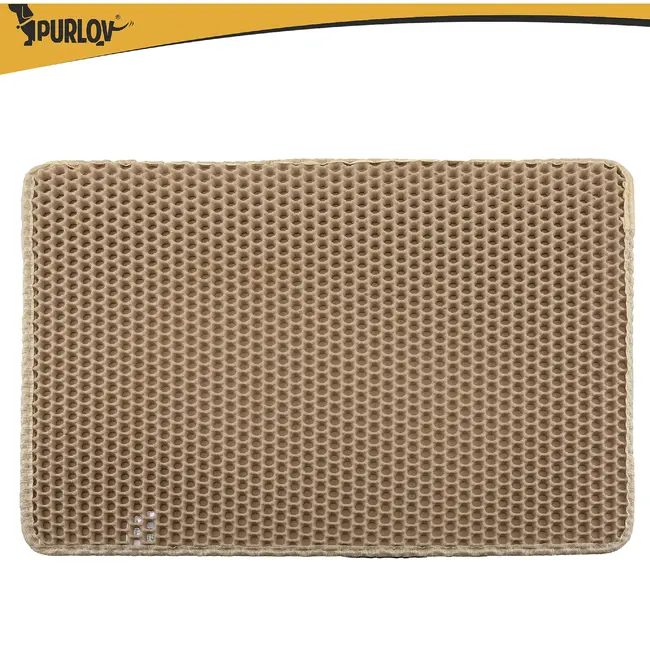Purlov Kattenbakmat 60 x 45 cm beige met honingraatstructuur, opvangvak en stevige antislip bodem