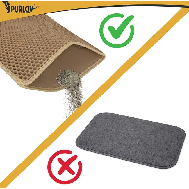 Purlov Kattenbakmat 60 x 45 cm beige met honingraatstructuur, opvangvak en stevige antislip bodem
