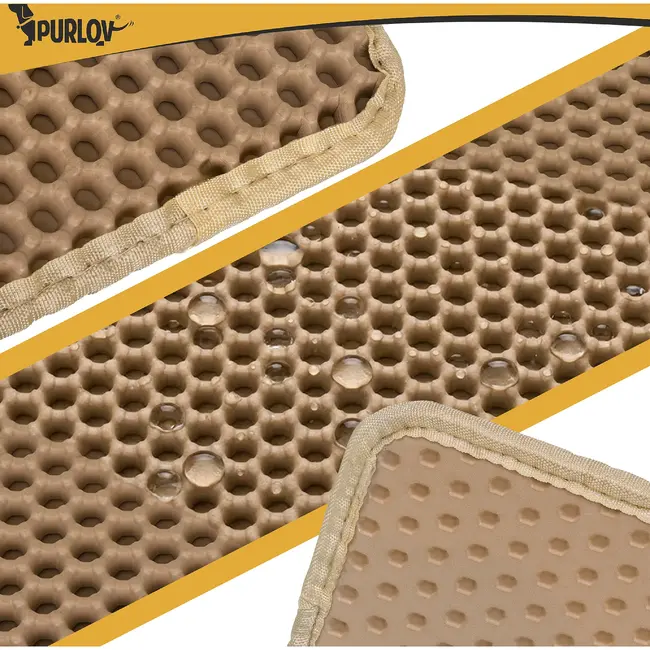 Purlov Kattenbakmat 60 x 45 cm beige met honingraatstructuur, opvangvak en stevige antislip bodem