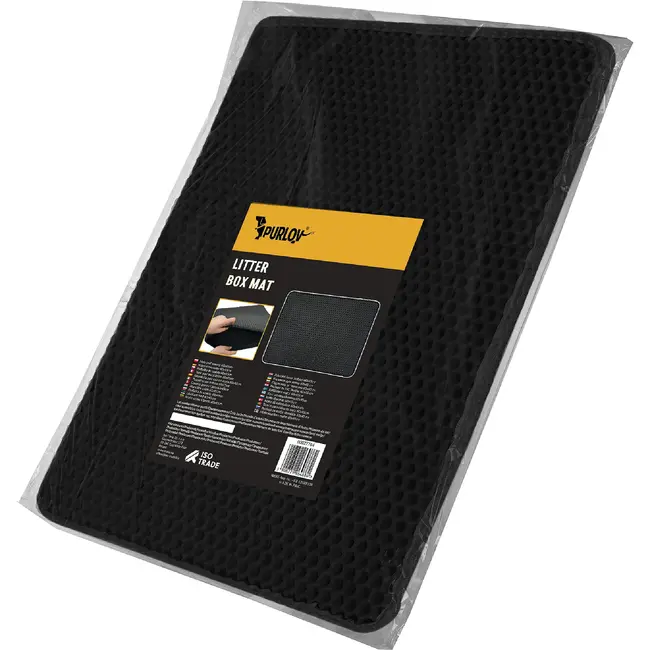 Purlov Zwarte kattenbakmat 60 x 45 cm met dubbele laag, antislip onderkant en opvangvak voor vulling