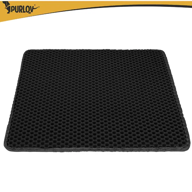 Purlov Zwarte kattenbakmat 60 x 45 cm met dubbele laag, antislip onderkant en opvangvak voor vulling