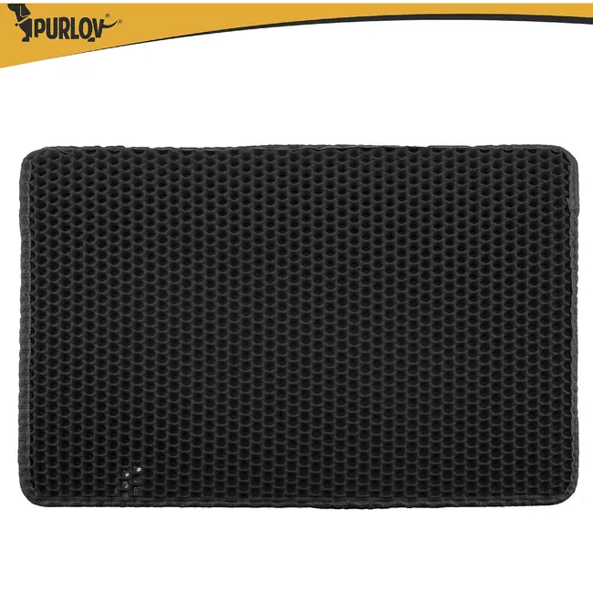 Purlov Zwarte kattenbakmat 60 x 45 cm met dubbele laag, antislip onderkant en opvangvak voor vulling