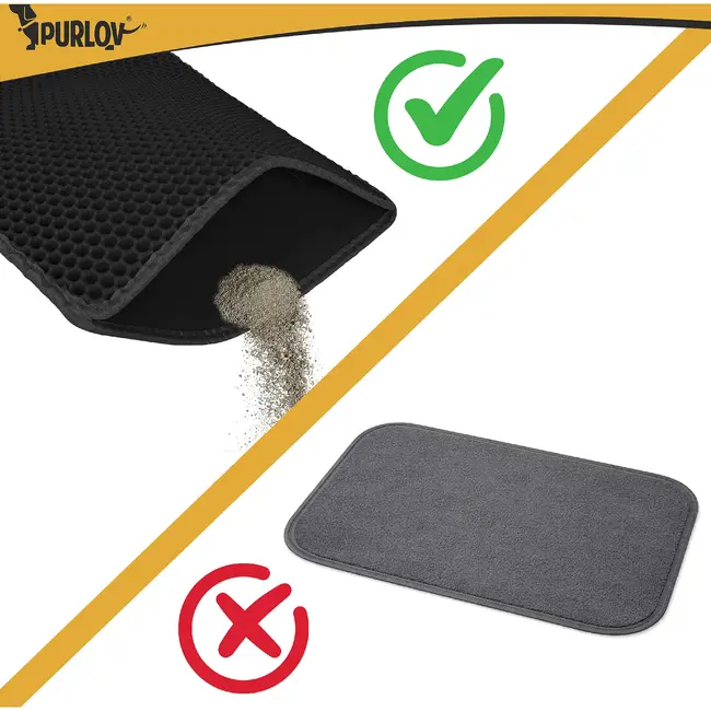 Purlov Zwarte kattenbakmat 60 x 45 cm met dubbele laag, antislip onderkant en opvangvak voor vulling