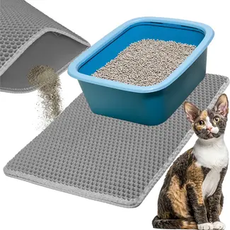 Purlov Kattenbakmat 60 x 45 cm grijs met tweelaagse honingraatstructuur voor minder grit in hu