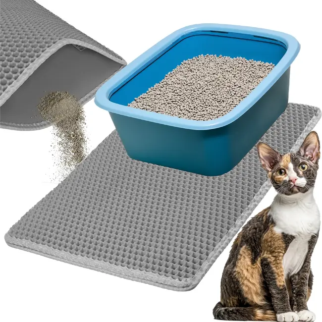 Purlov Kattenbakmat 60 x 45 cm grijs met tweelaagse honingraatstructuur voor minder grit in hu