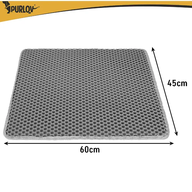 Purlov Kattenbakmat 60 x 45 cm grijs met tweelaagse honingraatstructuur voor minder grit in hu