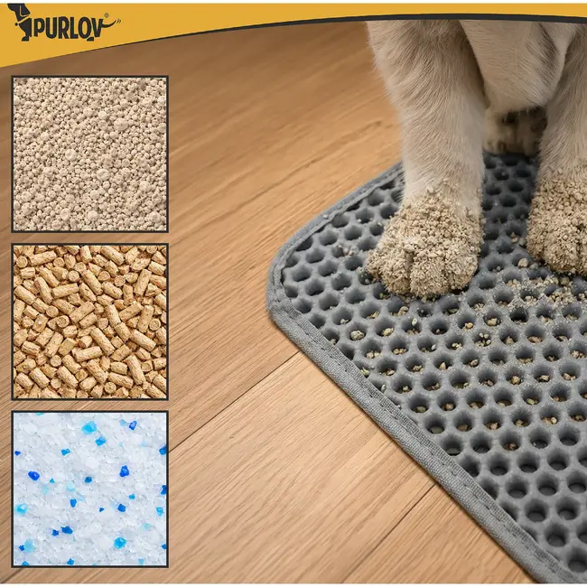 Purlov Kattenbakmat 60 x 45 cm grijs met tweelaagse honingraatstructuur voor minder grit in hu