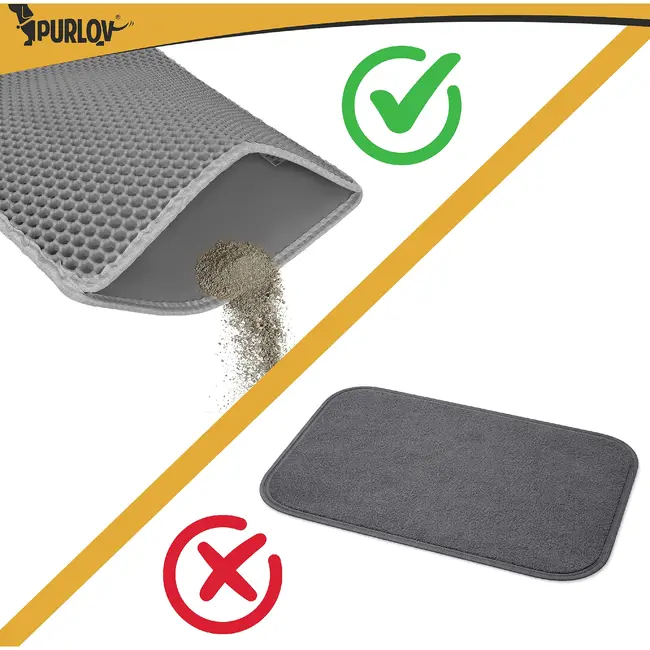 Purlov Kattenbakmat 60 x 45 cm grijs met tweelaagse honingraatstructuur voor minder grit in hu