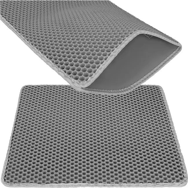 Purlov Kattenbakmat 60 x 45 cm grijs met tweelaagse honingraatstructuur voor minder grit in hu