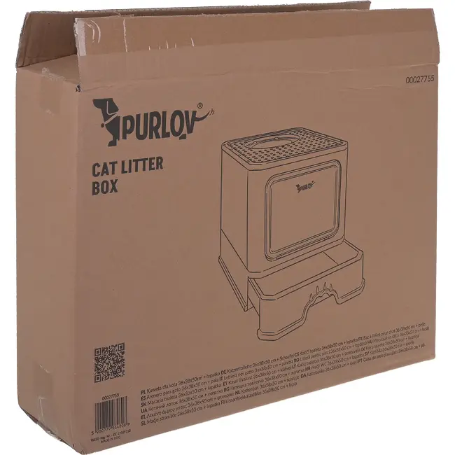 Purlov Gesloten kattenbak 50 x 36 x 38 cm met uittrekbare lade, topuitgang en schepje voor katten