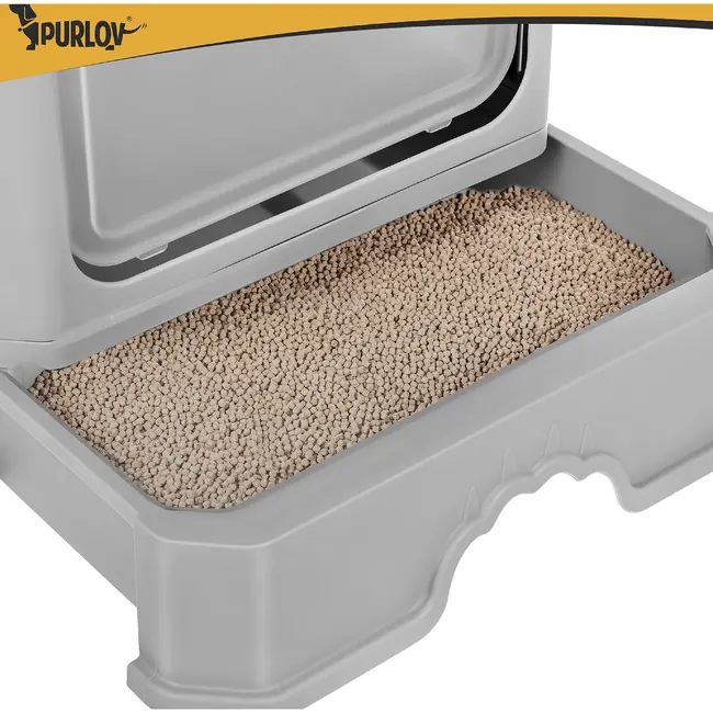 Purlov Gesloten kattenbak 50 x 36 x 38 cm met uittrekbare lade, topuitgang en schepje voor katten