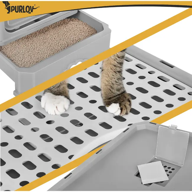 Purlov Gesloten kattenbak 50 x 36 x 38 cm met uittrekbare lade, topuitgang en schepje voor katten