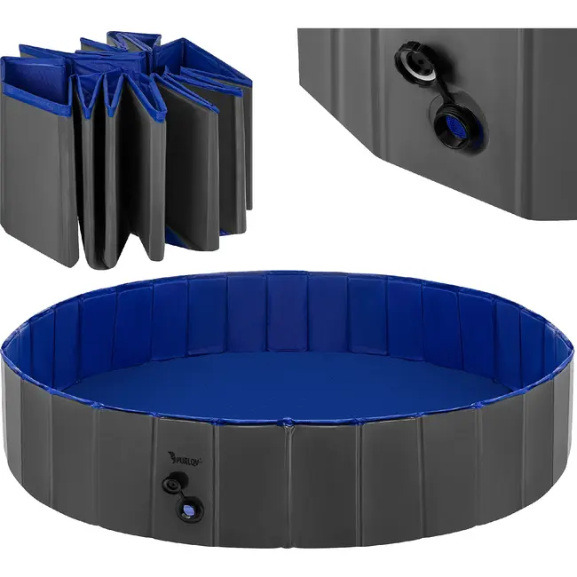 Purlov Opvouwbaar hondenzwembad 160 x 30 cm blauw grijs met verstevigde wanden, afvoerklep en antislip bodem