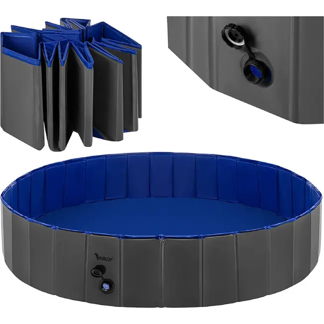 Purlov Opvouwbaar hondenzwembad 160 x 30 cm blauw grijs met verstevigde wanden, afvoerklep en antislip bodem