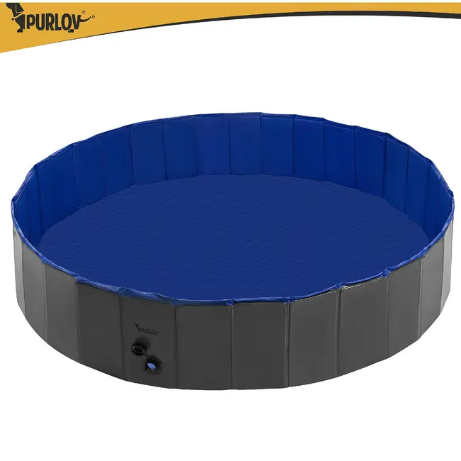 Purlov Opvouwbaar hondenzwembad 160 x 30 cm blauw grijs met verstevigde wanden, afvoerklep en antislip bodem