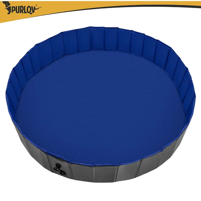 Purlov Opvouwbaar hondenzwembad 160 x 30 cm blauw grijs met verstevigde wanden, afvoerklep en antislip bodem