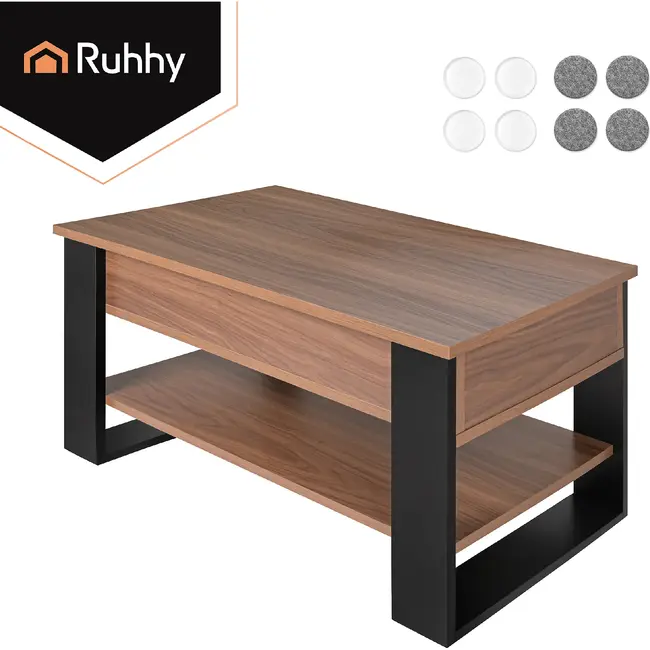 Kruzzel Salontafel 92 x 51 x 47 cm met liftbaar blad, verborgen opbergvak, onderplank en metalen constructie voor woonkamer