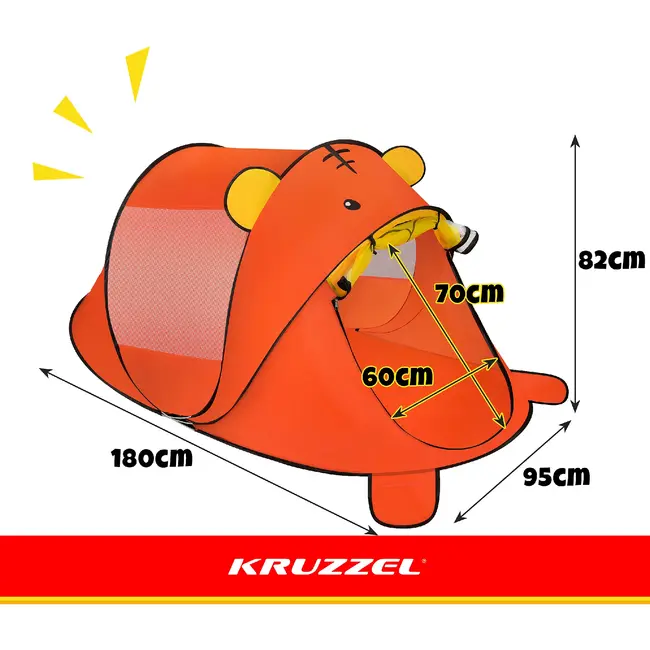 Kruzzel Kinder strandtent beer 180 x 95 x 82 cm met zelfuitvouwende constructie, mesh panelen, rits en transporthoes