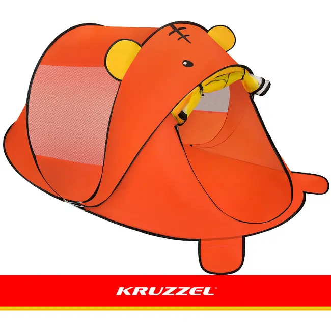 Kruzzel Kinder strandtent beer 180 x 95 x 82 cm met zelfuitvouwende constructie, mesh panelen, rits en transporthoes