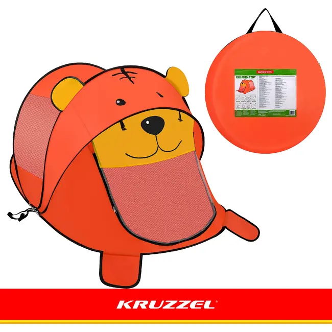 Kruzzel Kinder strandtent beer 180 x 95 x 82 cm met zelfuitvouwende constructie, mesh panelen, rits en transporthoes