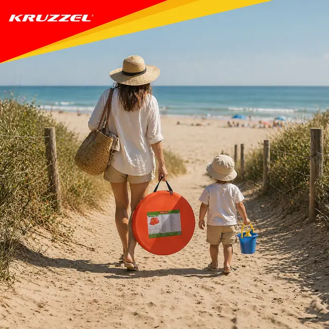 Kruzzel Kinder strandtent beer 180 x 95 x 82 cm met zelfuitvouwende constructie, mesh panelen, rits en transporthoes