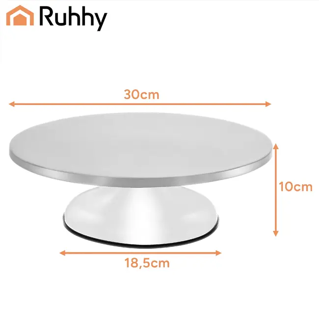 Ruhhy Metalen draaiplateau voor taarten 30 cm met 360° rotatie, antislipbasis en draagvermogen tot 20 kg voor decoreren