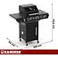 Kaminer Gasbarbecue 2+1 10 kW zwart met zijbrander, glazen deksel, gietijzeren rooster, rotisserie, LED-knoppen en hoes