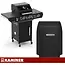 Kaminer Gasbarbecue 2+1 10 kW zwart met zijbrander, glazen deksel, gietijzeren rooster, rotisserie, LED-knoppen en hoes