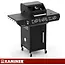 Kaminer Gasbarbecue 2+1 10 kW zwart met zijbrander, glazen deksel, gietijzeren rooster, rotisserie, LED-knoppen en hoes