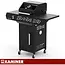 Kaminer Gasbarbecue 2+1 10 kW zwart met zijbrander, glazen deksel, gietijzeren rooster, rotisserie, LED-knoppen en hoes