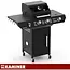 Kaminer Gasbarbecue 2+1 10 kW zwart met zijbrander, glazen deksel, gietijzeren rooster, rotisserie, LED-knoppen en hoes