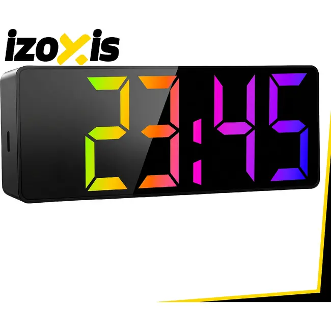 Izoxis Kleurrijke LED wekker met 34 leds, alarm, snooze, datum, temperatuur, 12/24 uurs formaat, nachtmodus en USB batterijvoeding